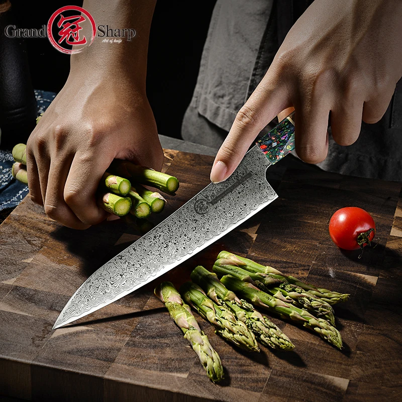 Japanese VG10 Damascus Kitchen Knives Chef Knife 8.6 Inch Japanese Damascus Knife Cooking Tools Slicing Sushi Knife Gift Box NEW