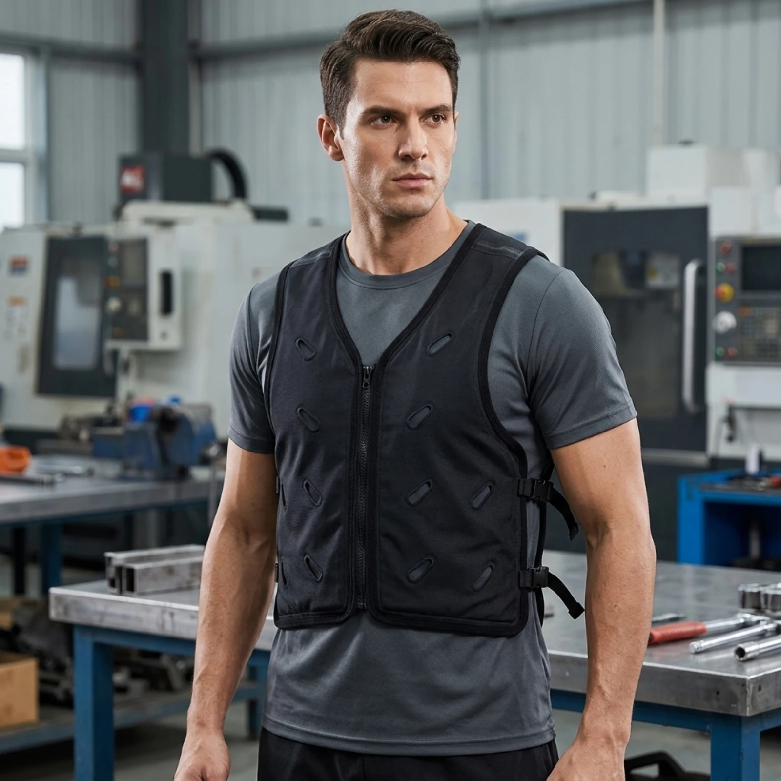 Summer Cooling Vest Water-Activated Adjustable Straps Ventilated Water-Based Cooling Vest for Hot Weather Work