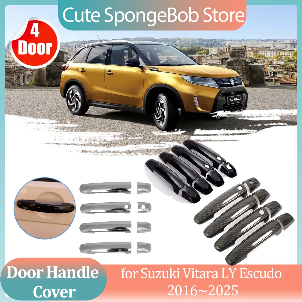 

Автомобильная ручка для Suzuki Vitara LY Escudo 2016 ~ 2025 2017 ABS, углеродное волокно, черная дверная наклейка, накладка, декоративная полоса, аксессуары