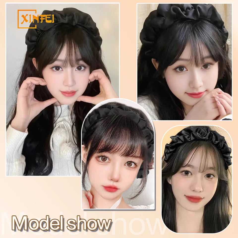 XINFEI Synthetic Fake Bangs Female Forehead Air Bangs Wig Piece High Skull Top Cloud Hair Hoop Natural Bangs Hair Piece