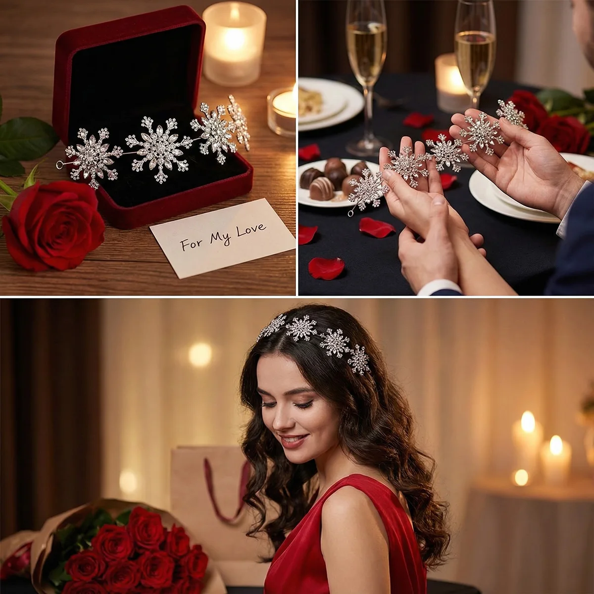 Sliver Exquisite Snowflake Crystal Hairband Bride Wedding Crown Headpiece For Women Elegant Gala Dinner Hair Accessories Gifts image 2