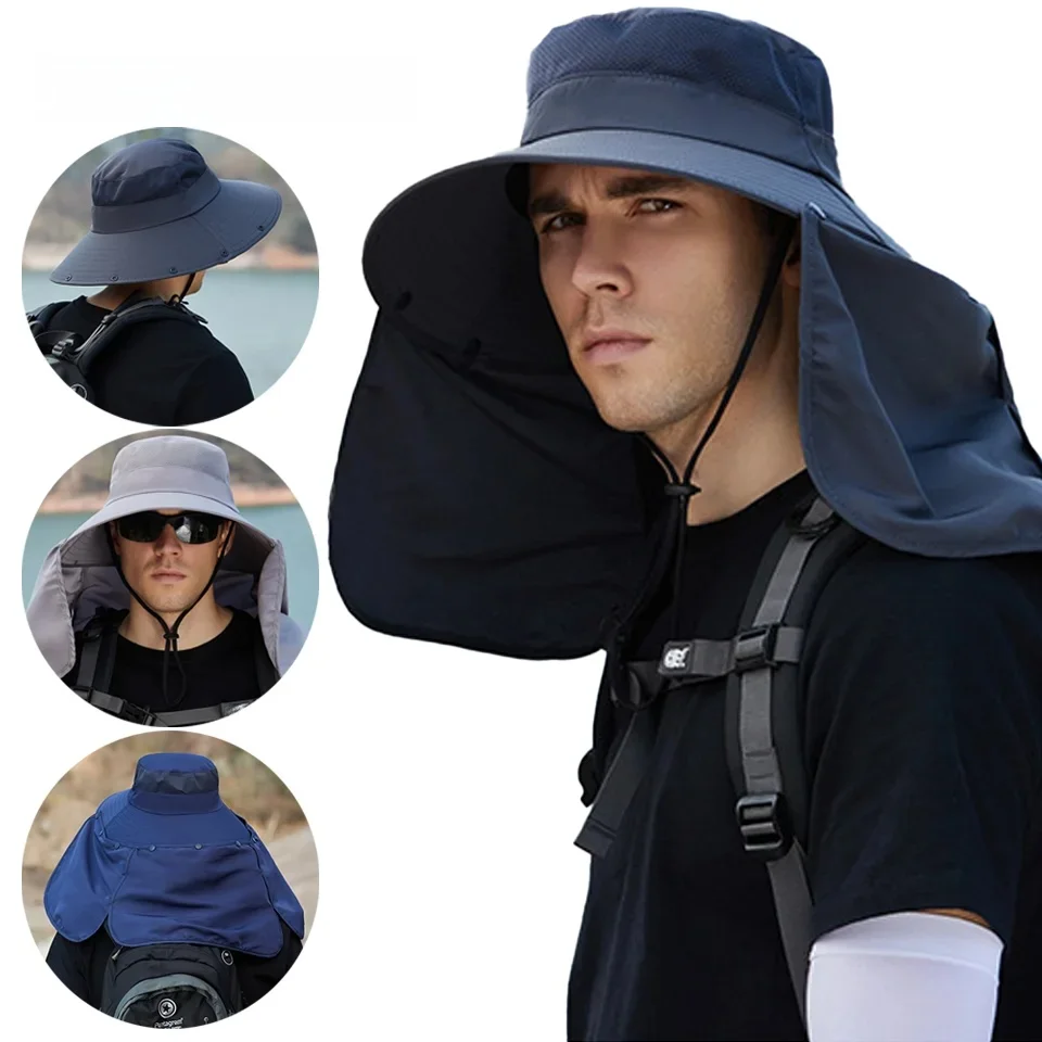 AliExpress NONE LOOGDEEL Summer Sunshade Fishing Cycling Cap Outdoor Sunscreen Face Covering Hat Oversized Brim Dual-purpose Fisherman Headwear