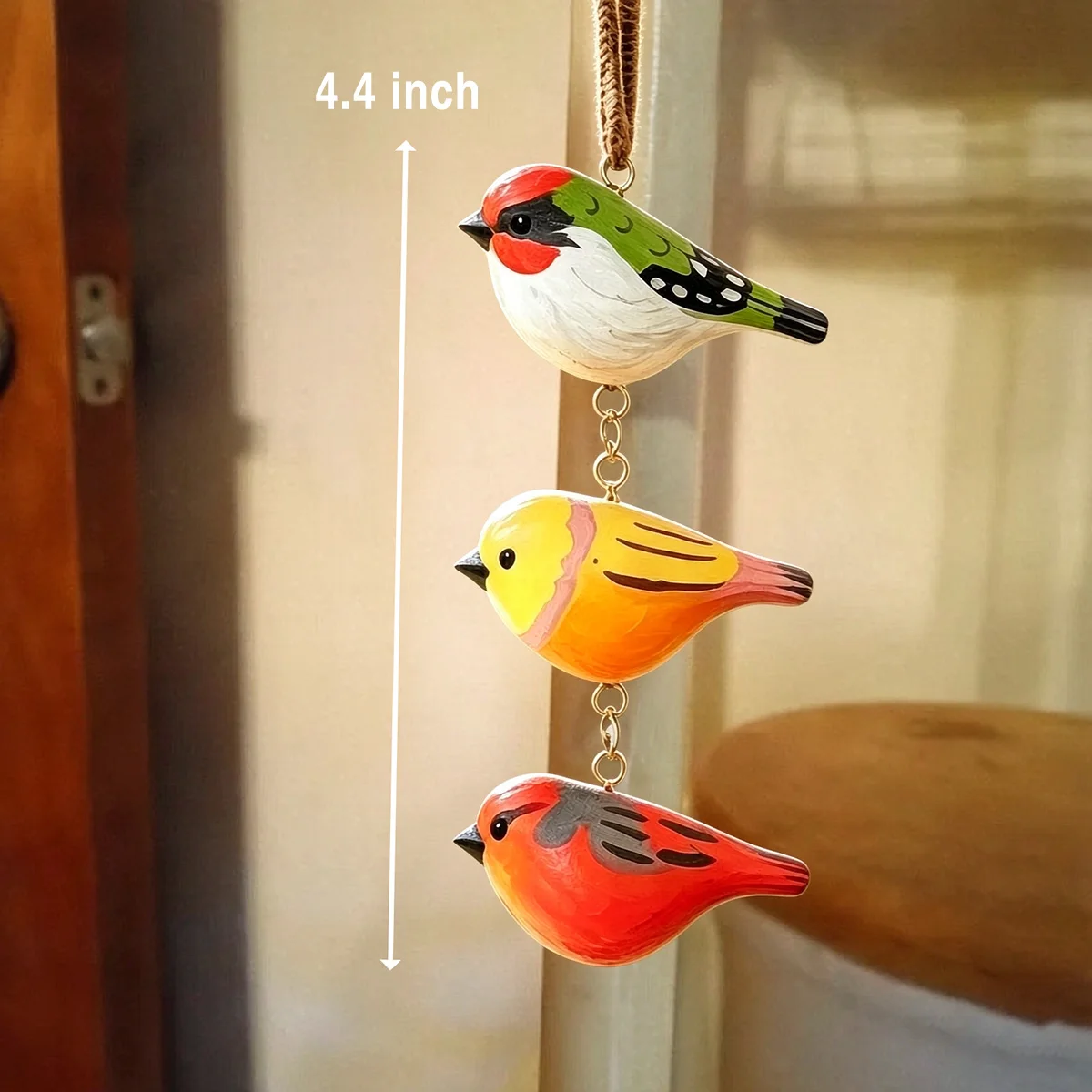 Wooden Bird Ornament, Handmade Bird Mobile, Bird String Gift, Rustic Woodland Ornament, Nature Decor