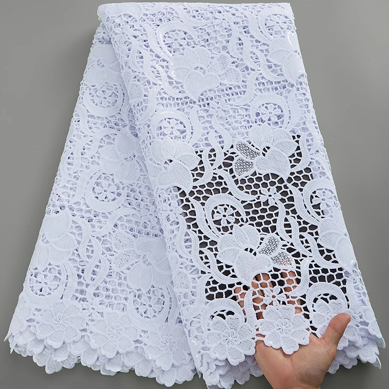 SJD LACE-Tissu en dentelle guipure blanche avec paillettes, matériel de haute qualité, patients pour robe de mariée nigwin, A3036, 2024