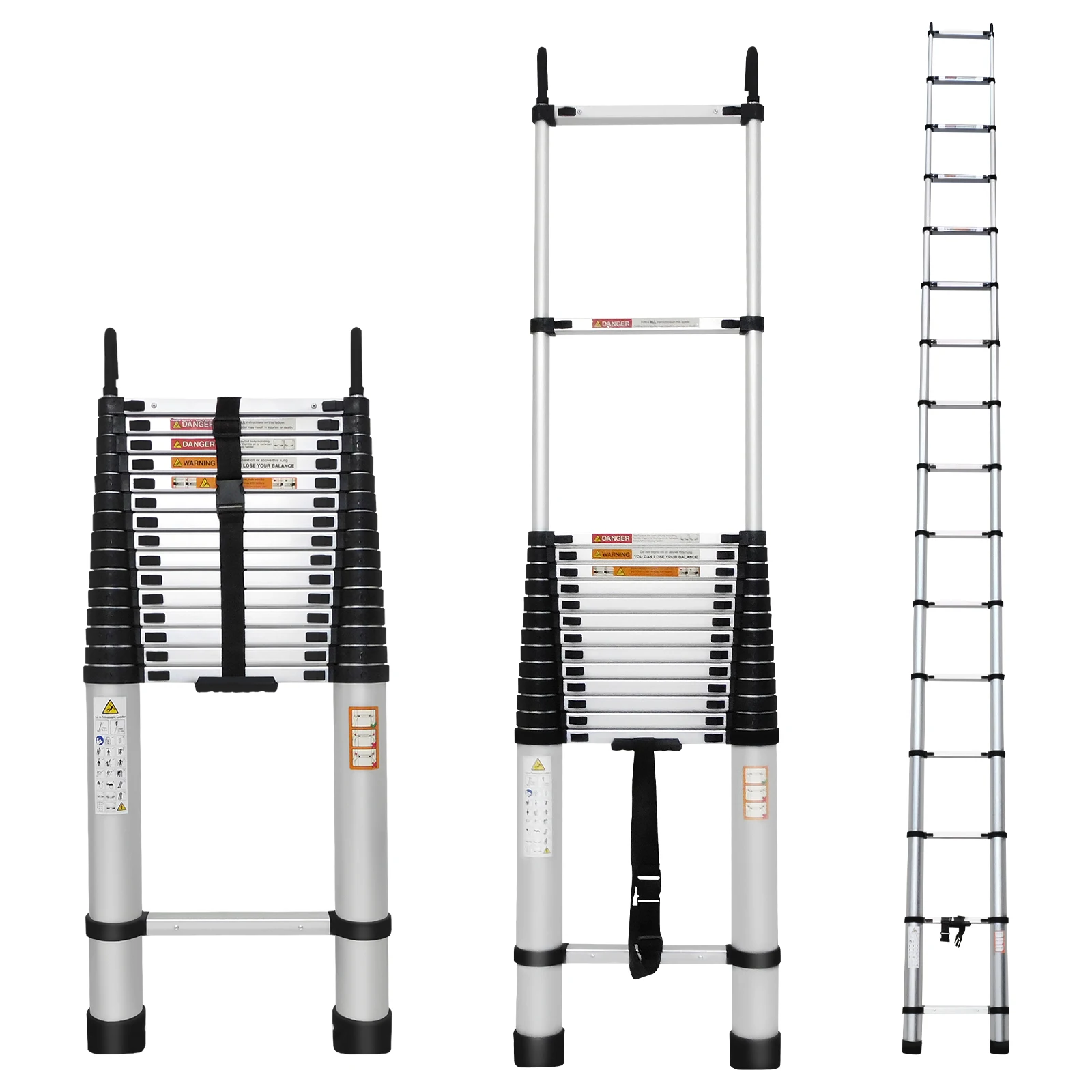 3,8 m aluminium telescoopladder met stabilisatiebalk, multifunctioneel voor thuisgebruik, conform EN 131