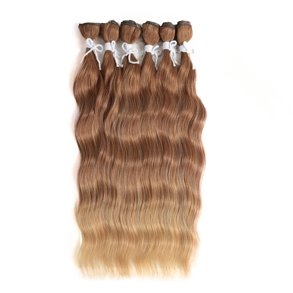 Synthetic Natural Wave Bundles Synthetic Hair Extensions Ombre Blonde Hair Weave Bundles 6Pcs/Pack 20 inch Heat Resistant Fiber