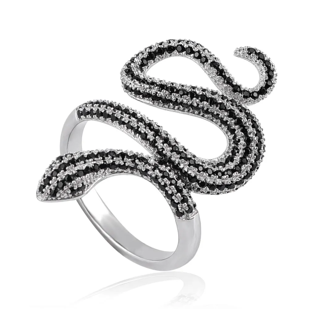 VANAXIN 925 Sterling Silver Snake Rings Couple for Women Men Punk Hip Hop Serpent Animal Jewelry  Paved CZ Zircon  Party Gift