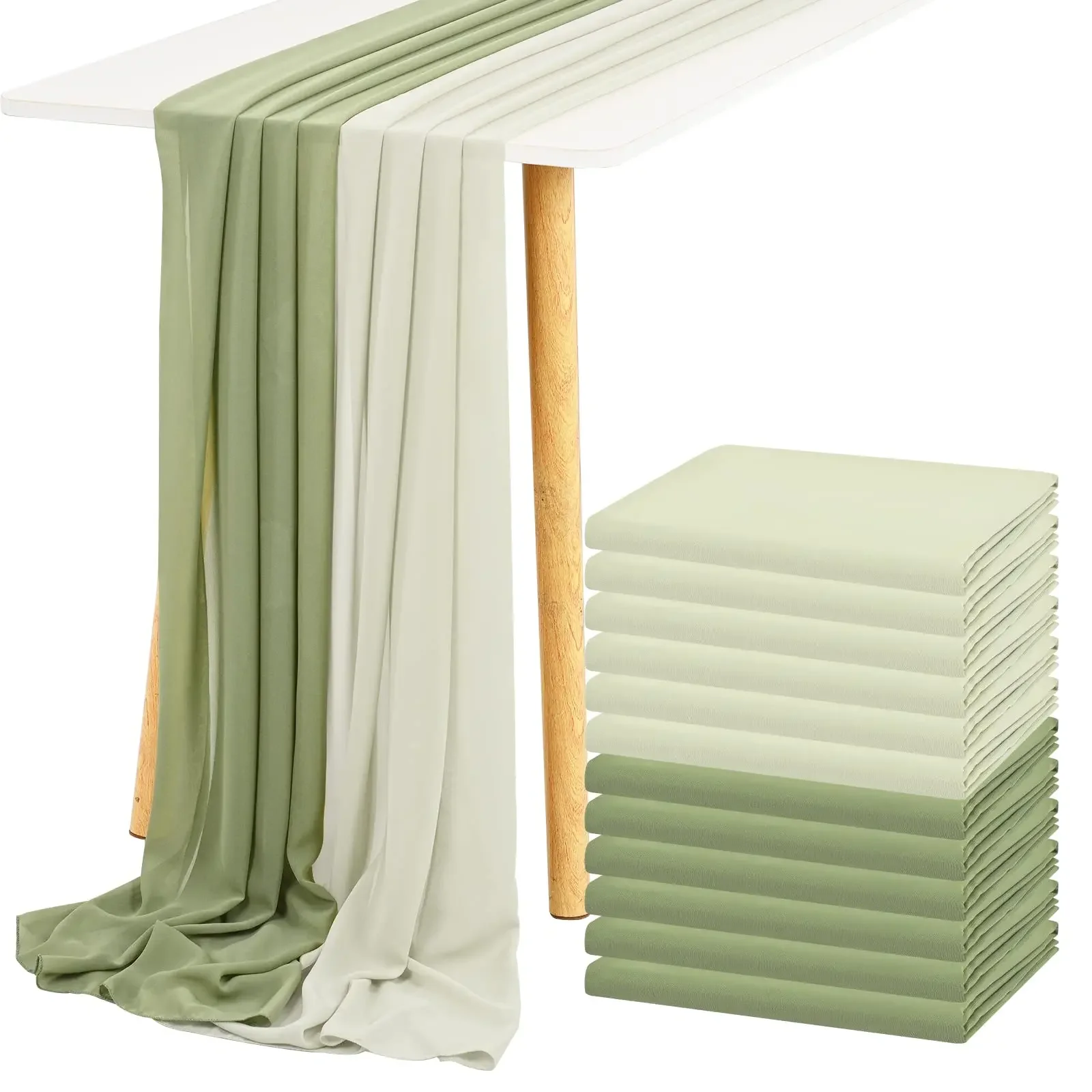 12PCS 30x300cm Chiffon Wedding Sage Table Runner Table Setting Gauze Sheer Vintage Christmas Dining Birthday Party Table Decor