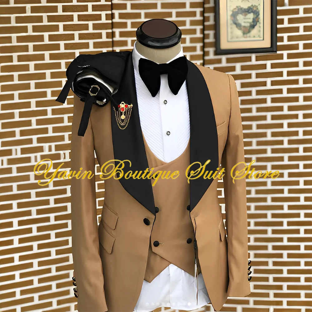 

Men's Suit Black Shawl Collar Blazer Trouser Wedding Outfit Man Party Wear Tuxedo 3 Pieces Jacket Pants Vest Set