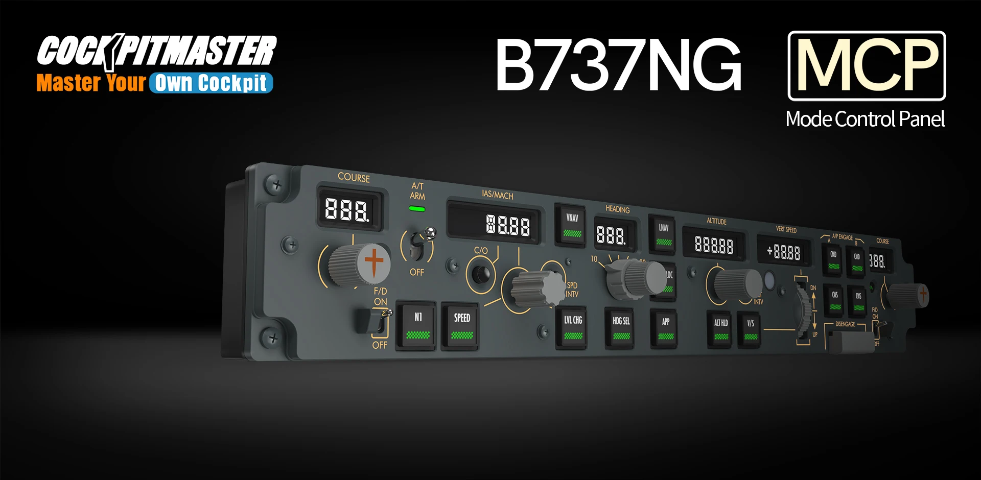 Panel de vuelo COCKPITMASTER Boeing 737NG MCP - Réplica a escala completa, USB Plug & Play, Compatible con PC/MSFS/X-Plane