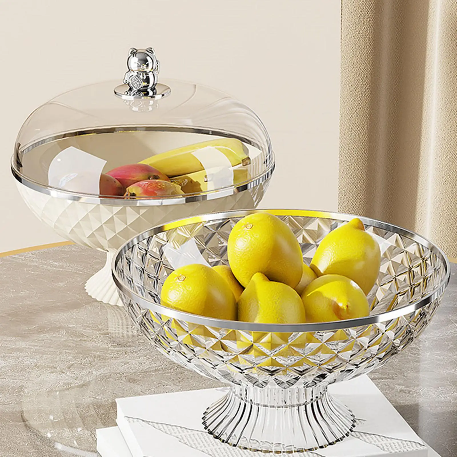 Pedestal Bowl Fruit Bowl with Transparent Lid Snacks Tray Decorative Storage Tray Round Drainage Design for Kitchen Versatile - Image 2