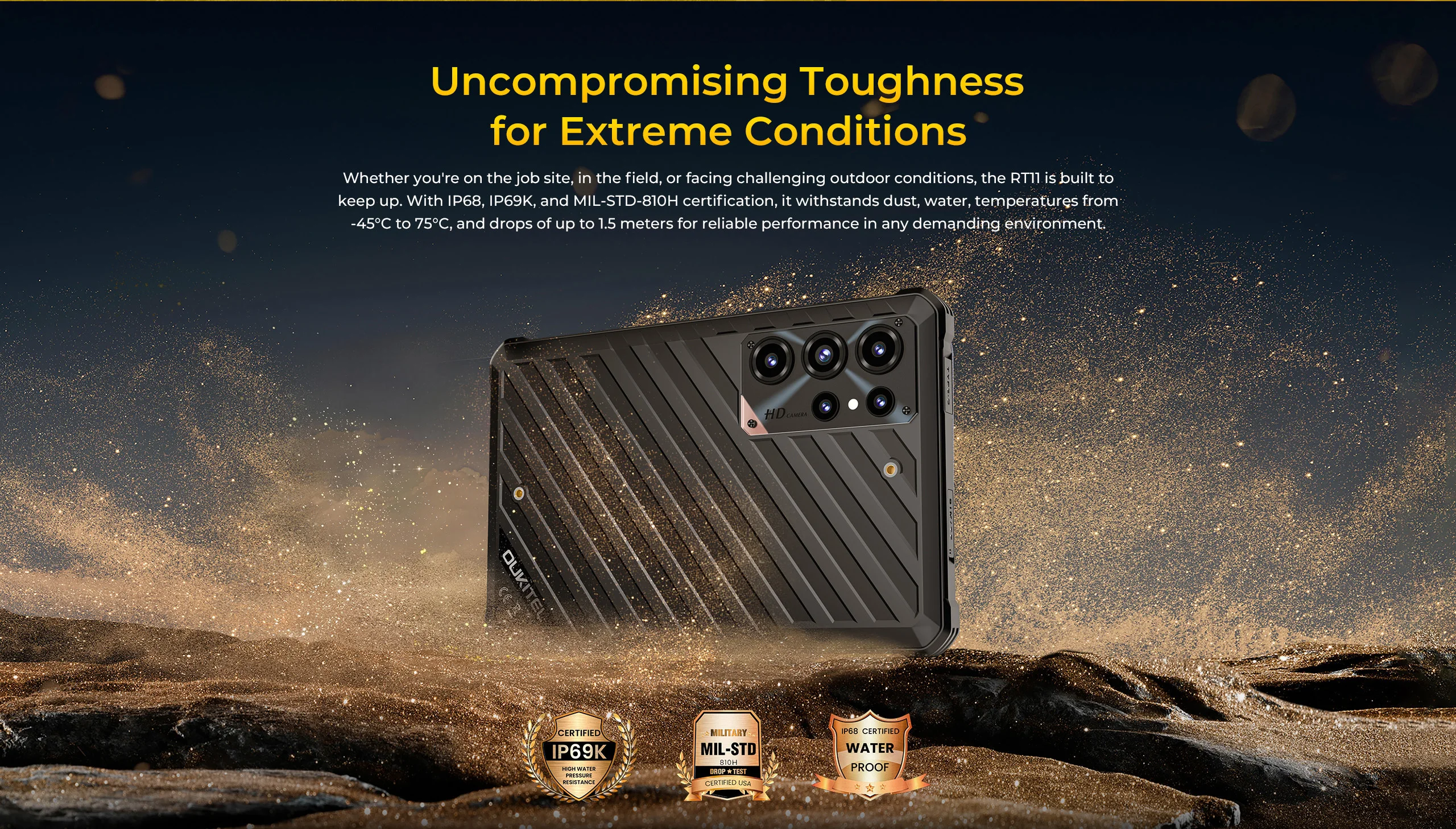 OUKITEL RT11 5G Rugged Tablet PC 8 Inch HD Display , Up to 24GB RAM(8+16) +128GB ROM 1TB Expandable,10000mAh Large Battery,Dock Charging,IP68 IP69K , Android 16 Industrial Rugged Tablet