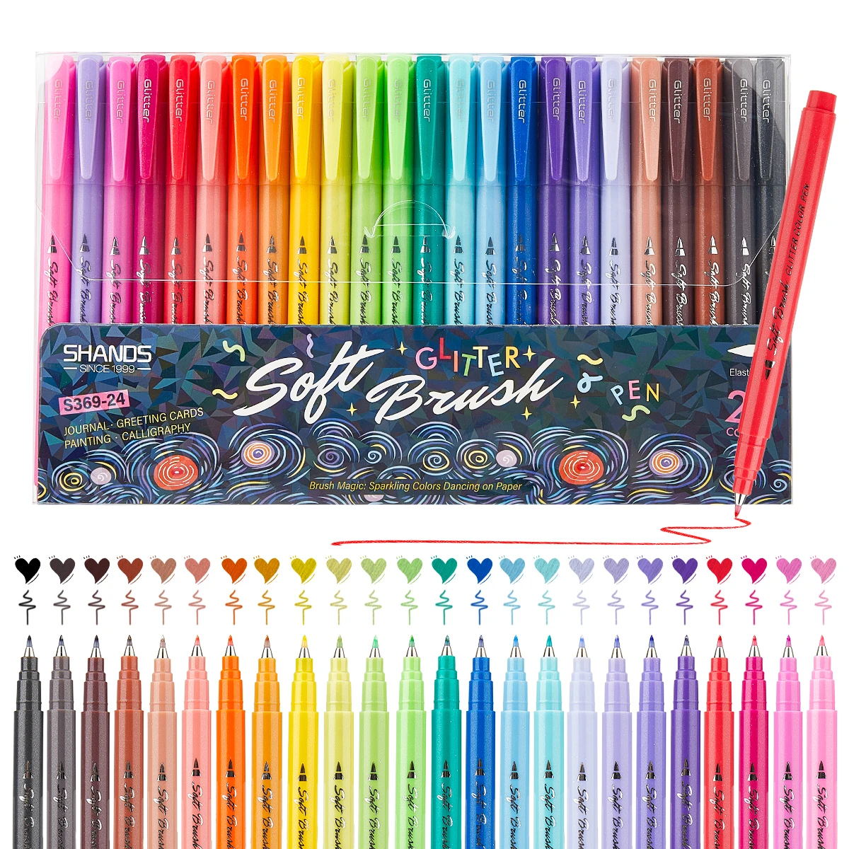 6/12Pcs Glitter Soft Brush Tip Markers Sparkle Color Pens Flexible Tip for Calligraphy Journaling Card Making DIY Art Supplies
