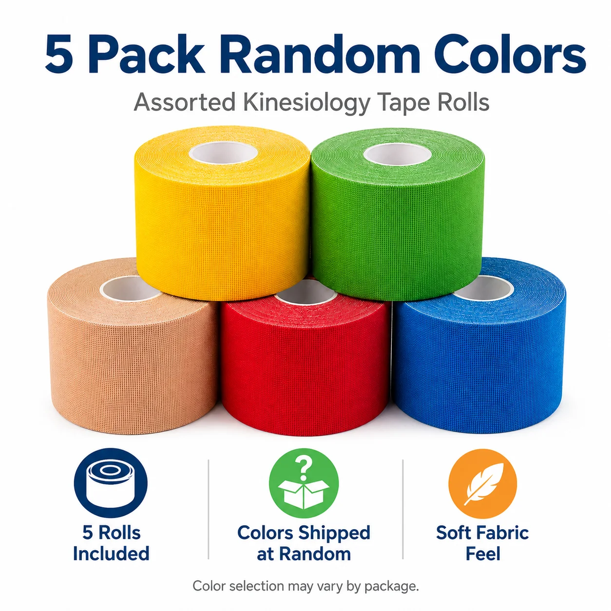 5 Pack Kinesiology Tape, Elastic Athletic Muscle Support Strips for Workout, Recovery, Joint Support and Training, Random Colors