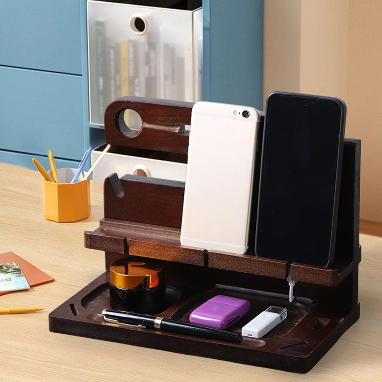 

Деревянная док-станция для телефона, подарки для мужчин, него, мужа, папы, парня, стильный органайзер для тумбочки