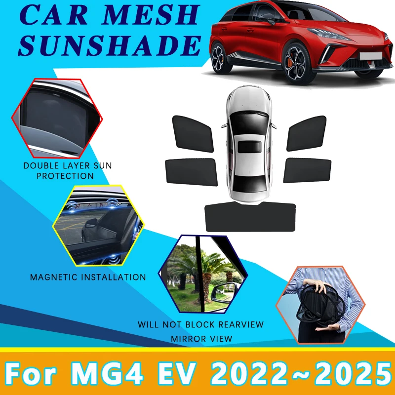 

Mesh Sunshades For MG MG4 EV MULAN EH32 2022~2025 Sun Protection Heat Insulation Magnetic Window Privacy Shade Car Accessories