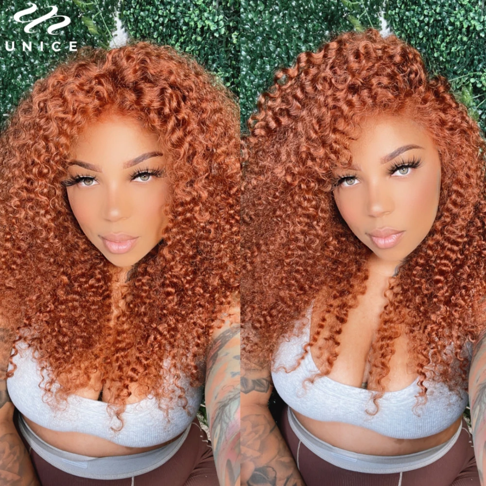 Unice Hair Ginger Brown Curly Wigs Pre Plucked 13x4 Human Hair Lace Frontal Wig Auburn Brown Colored Human Hair Wigs for Women