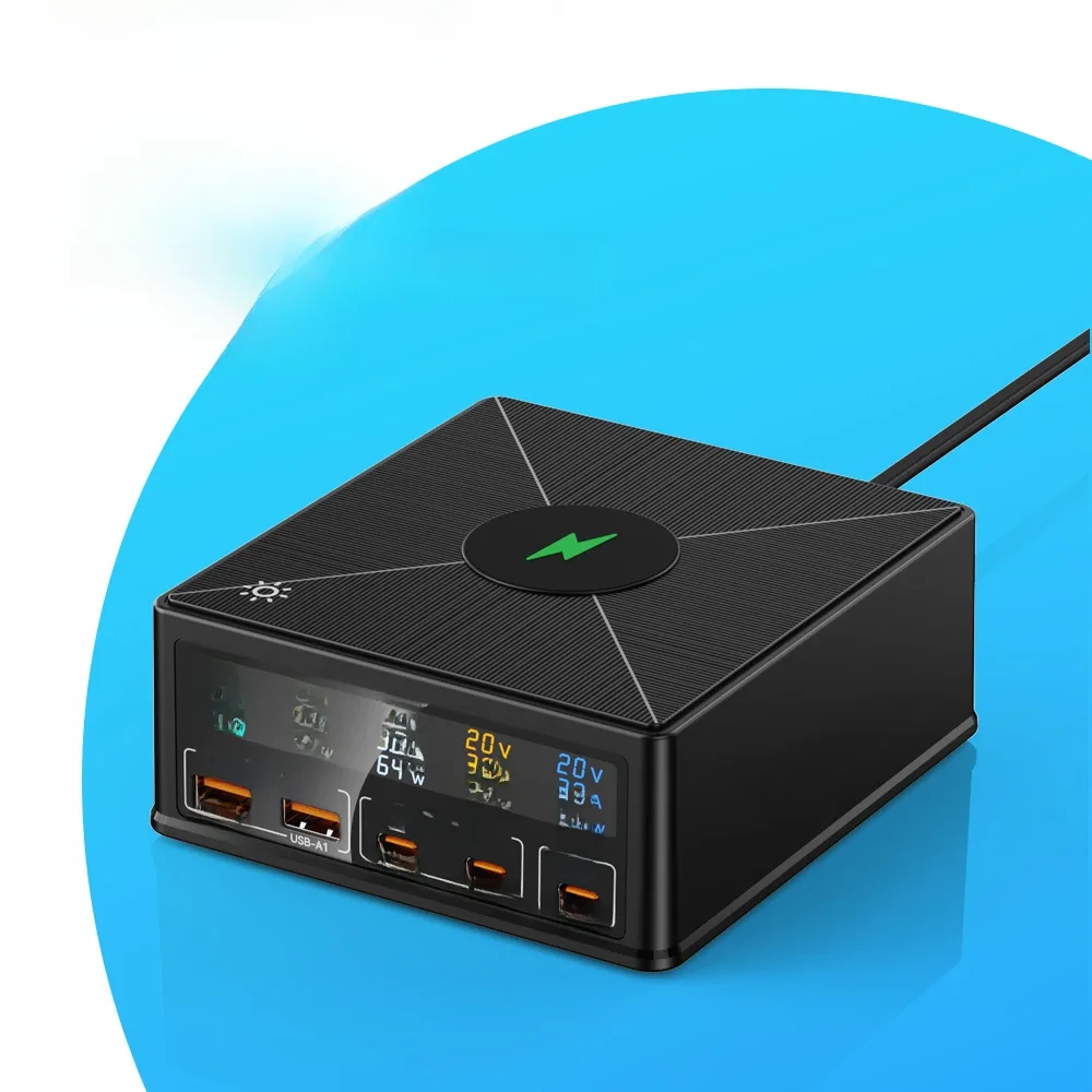 160 W 5 Ports USB-Ladegerät Staion 15 W kabelloses Laden PD 65 W QC3.0 Typ C Schnellladegerät für iPhone 15 Pro MacBook Samsung Laptop