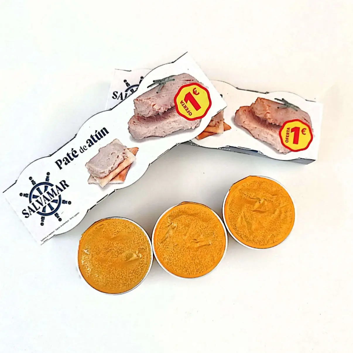 Paté de Atún Salvamar- Delicioso paté en monodosis con auténtico sabor a Atún - Cada estuche contiene 3 monodosis de 23gr cada una - La caja
