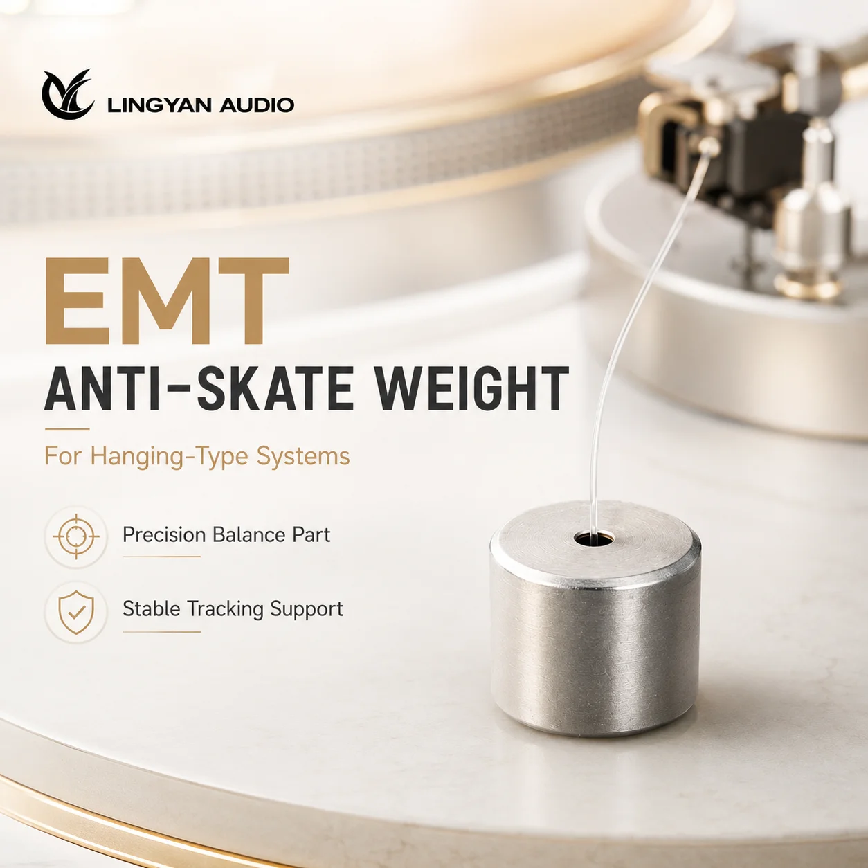 2g Anti-Skate Weight for EMT Turntable, Stainless Steel Hanging Tonearm Counterweight with Nylon Thread Replacement Part
