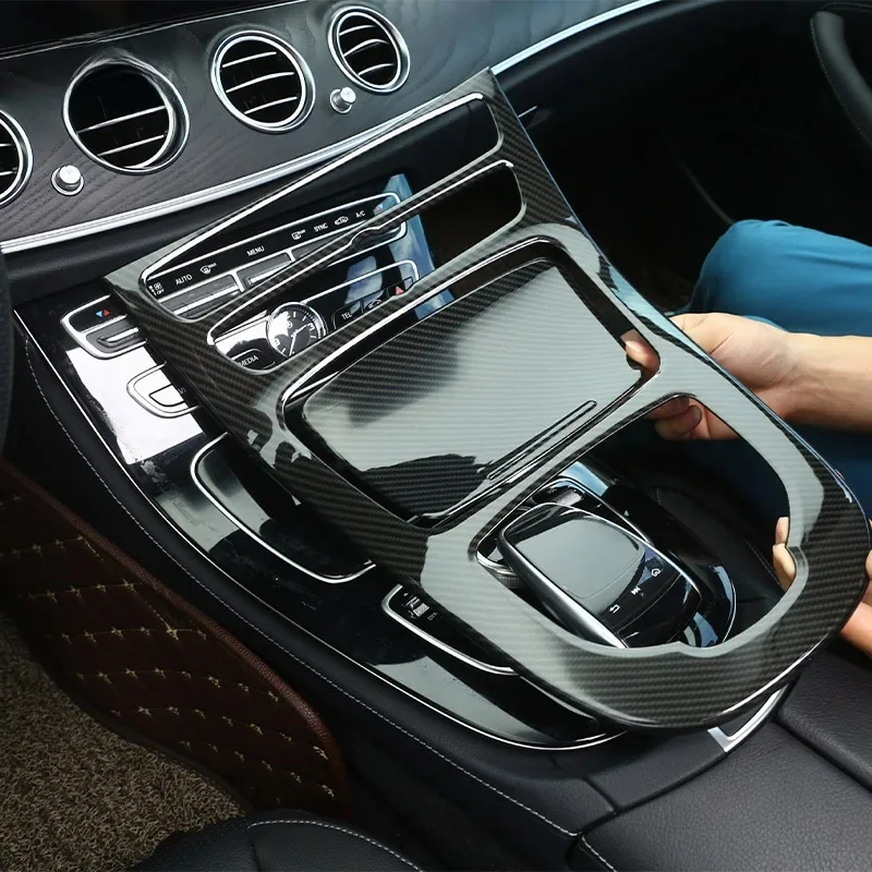 Dla mercedes-benz e-class W213 2016-2021 ABS samochód konsola środkowa Panel dekoracyjny naklejka na pokrywę akcesoria wewnętrzne — 2