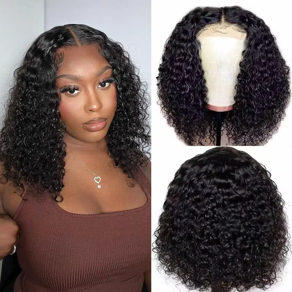 Wig Bob Keriting Keriting Murah Wig Rambut Manusia Depan Renda 100% Wig Rambut Manusia Depan Renda Keriting Air Pendek Tanpa Lem Brasil untuk Wanita dengan Kepadatan 180 Pakai dan Pergi