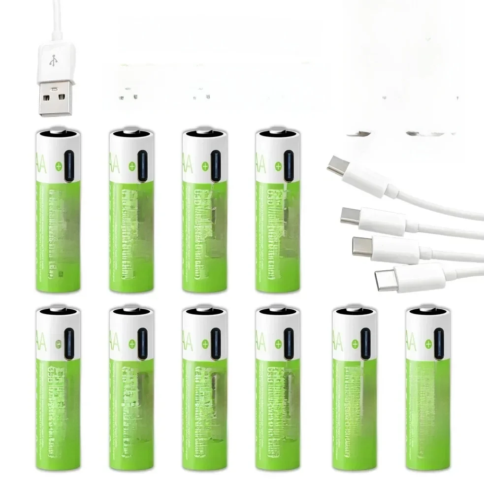 Batterie Rechargeable 2025 Pro 1.5V AAA 6800mAh, Batteries Li-ion à charge rapide de Type C, indicateur LED 2000 Cycles avec câble gratuit