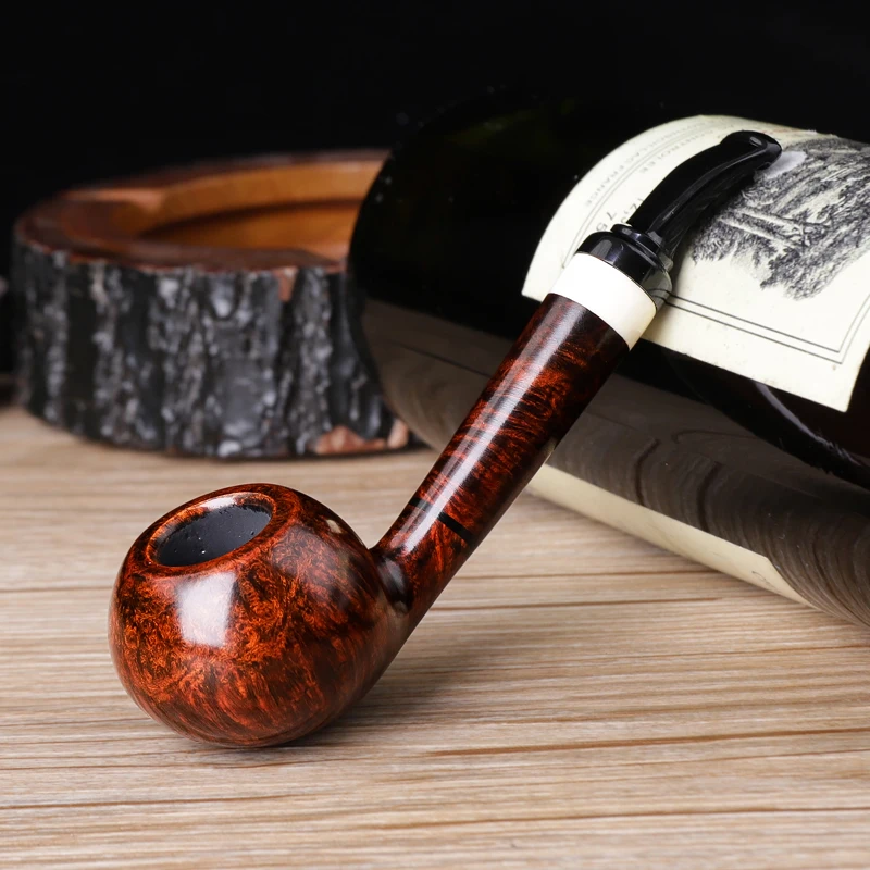 MUXIANG Smooth Long Shank Acorn with decorative ring Tobacco Pipe Briarwood Handmade pipe with vulcanized rubber rod stem