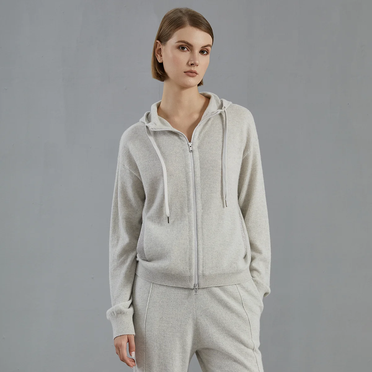 

BC808 Women's Luxury 100% Cashmere Hoodie Soft Warm Zip up 12-Gauge Knit Jacket Designer Style Cardigan