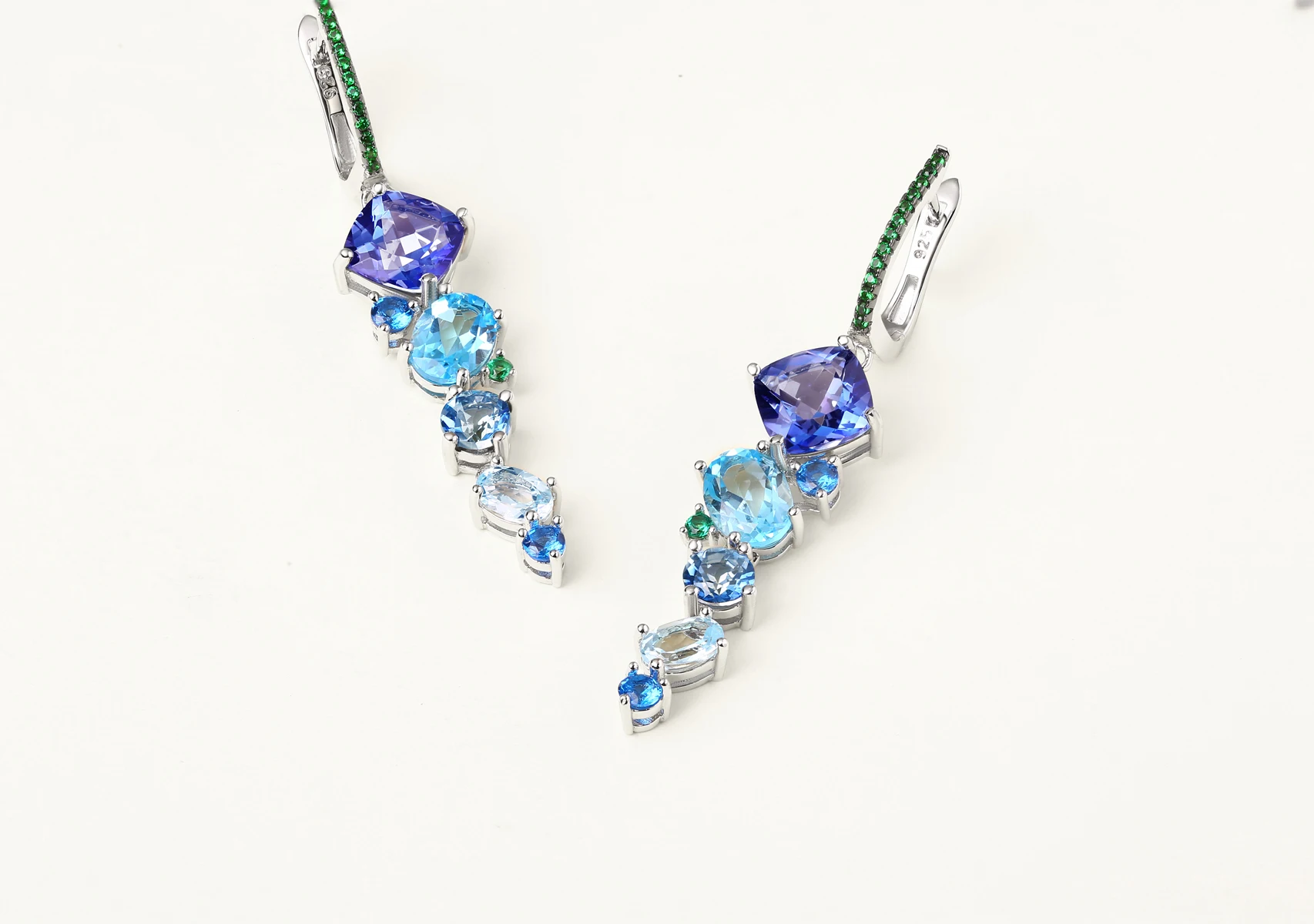 GEM\'S BALLET Natural Mystic Quartz Topaz Drop Earrings 925 Sterling Silver Handmade Modern Irregular Earrings for Women Brincos