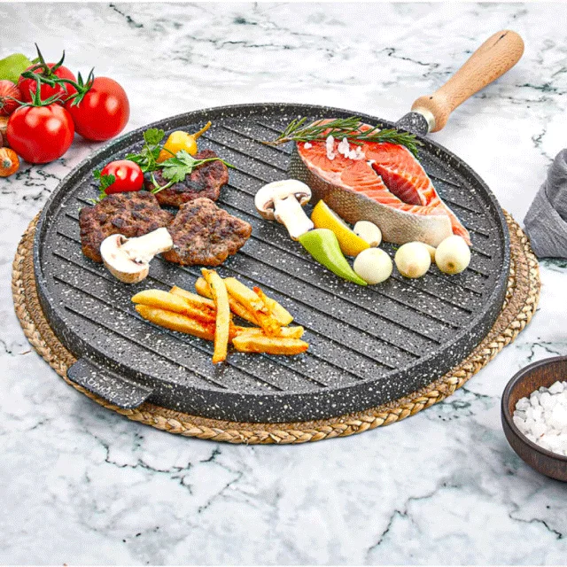 Double Sided Granite Casting Flatbread Pancake Grill Pan Handle Removable Baked Grill Pastry Tray