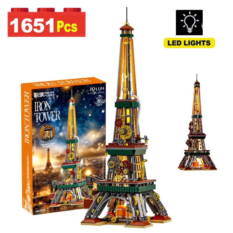 

City Paris Iron Tower Building Block MOC With LED Lighting Famous Paris Architecture Model Brick Kit Adult Children Toys Gifts
