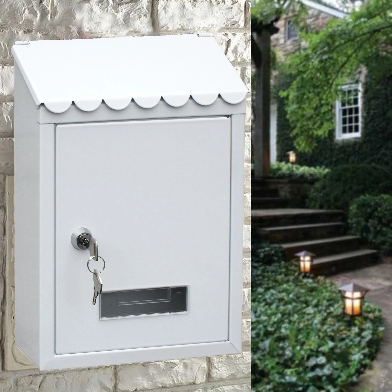 Eu Style Iron Mailbox Wall Mount Lockable Letter Box Waterproof Rustproof Large Capacity Villa Home Outdoor Post Box with 2 Keys