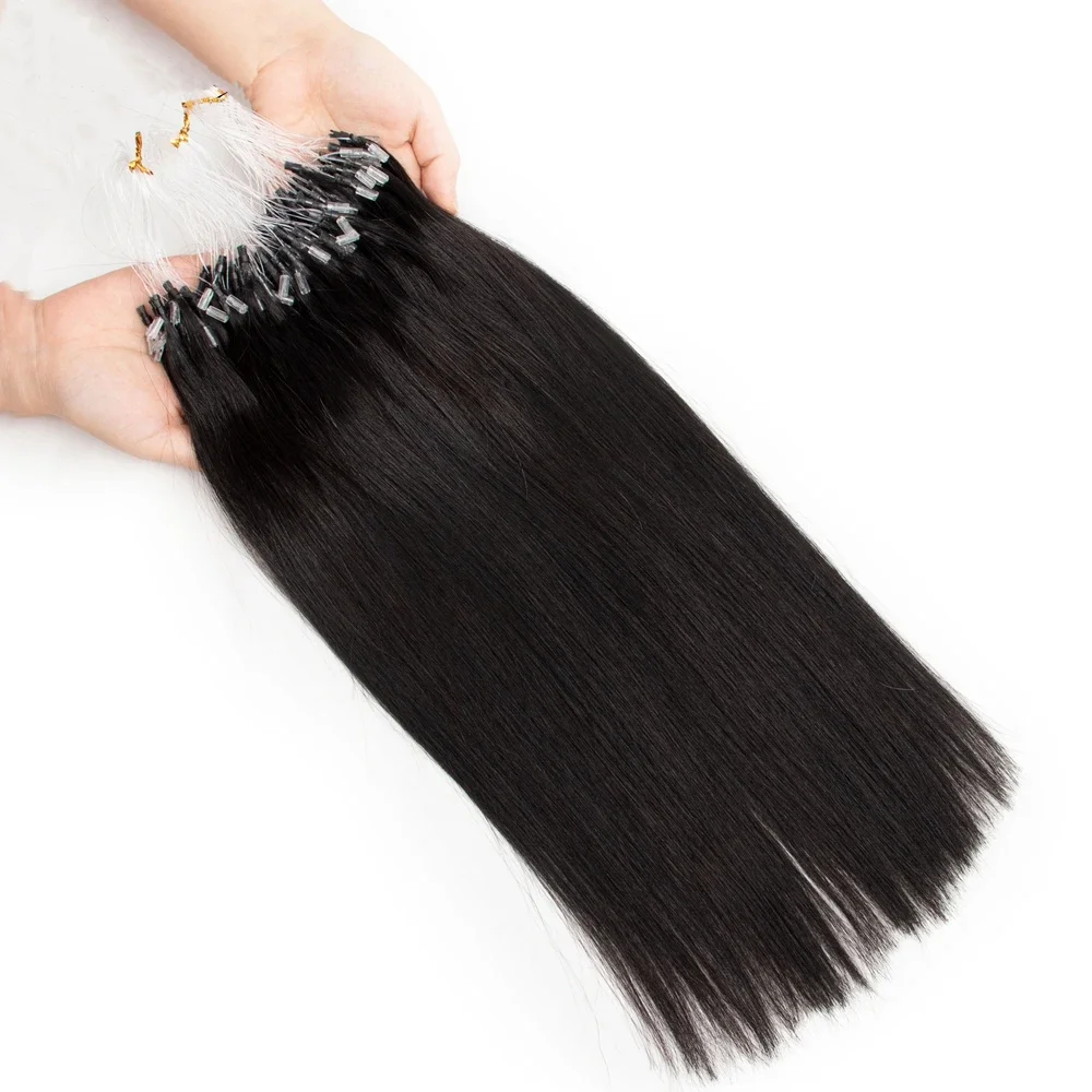Straight Human Hair Extensions for Women 50pcs Fishing Line Hair Extension Brazilian Remy Hair Micro Loop Invisible Natural Hair