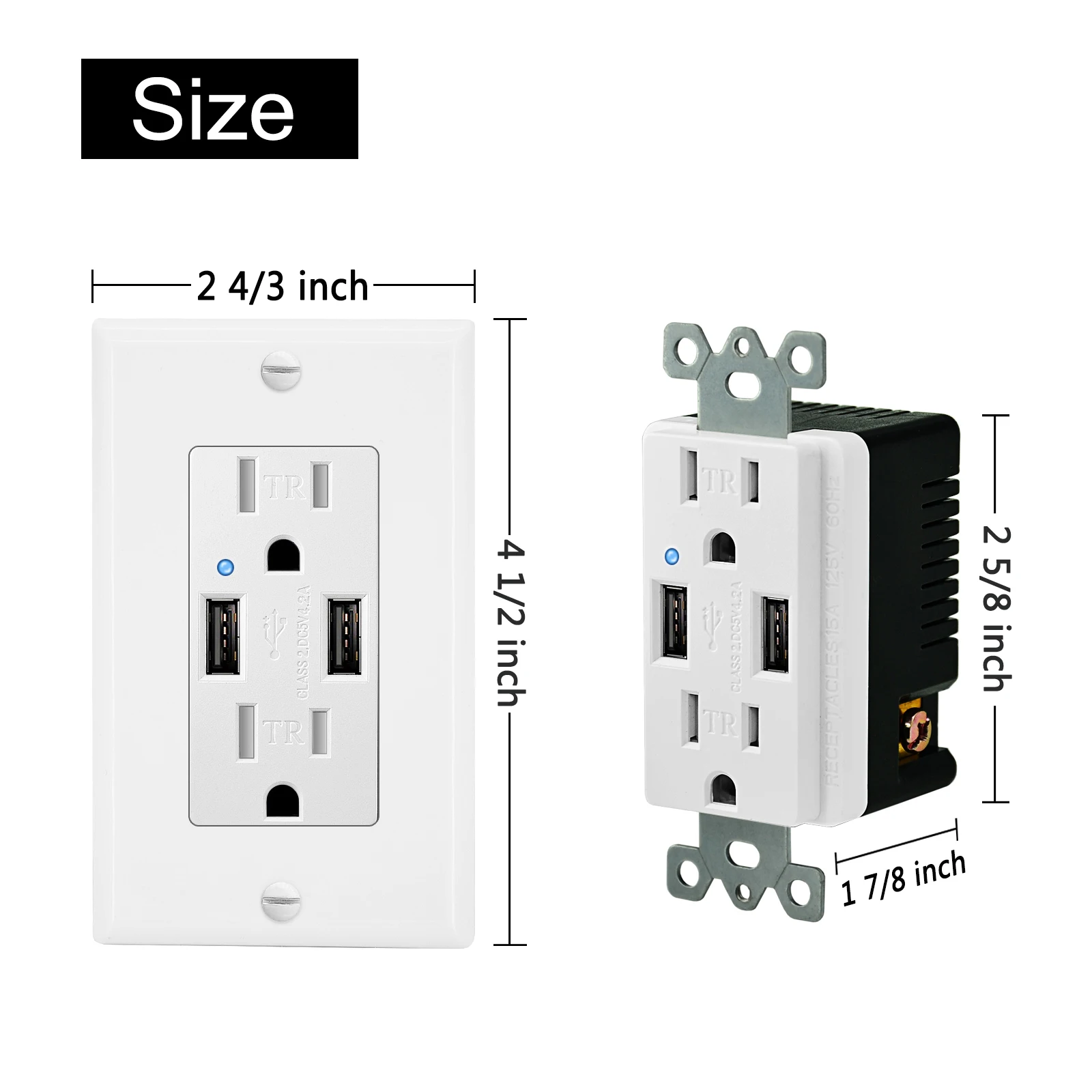 1Pcs-20Pcs US Standard USB Socket Electrical Outlet Tamper-Resistant Wall Embedded Plug Type B Two High Speed USB Charging Ports