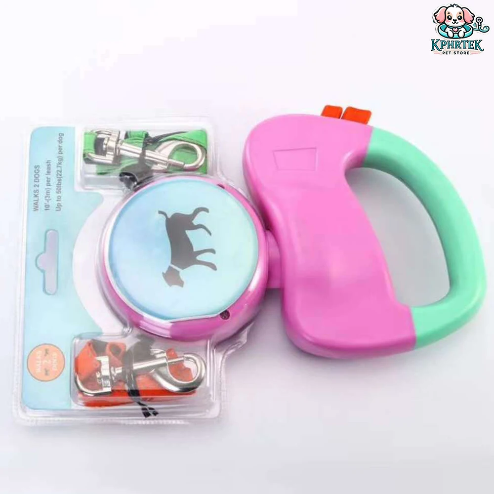 20 PCs Dual-Dog 360° Retractable Leash with LED Light  Tangle-Free Two Way Automatic Pet Leash for Dogs Up to 25kg