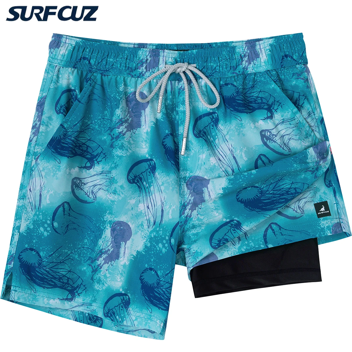 SURFCUZ Mens 2 in 1 Running Shorts Gym Training Athletic Shorts with Pockets Quick Dry Stretch Workout Sport Shorts for Men