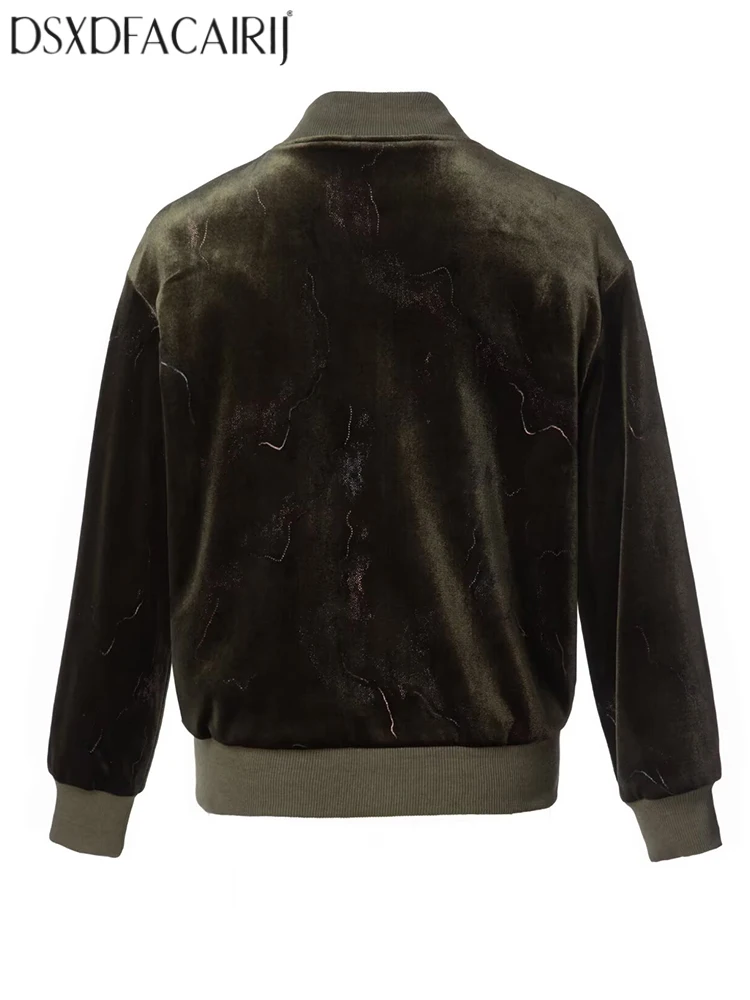 DSXDFACAIRIJ Women's O-Neck Long Sleeves Position Beading High Street Velvet Jacket Fashion Autumn Females