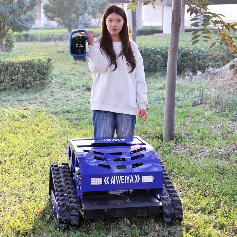 

Customized small tracked robotic industrial lawnmower with a cutting width of 550 mm for lawn mowing.