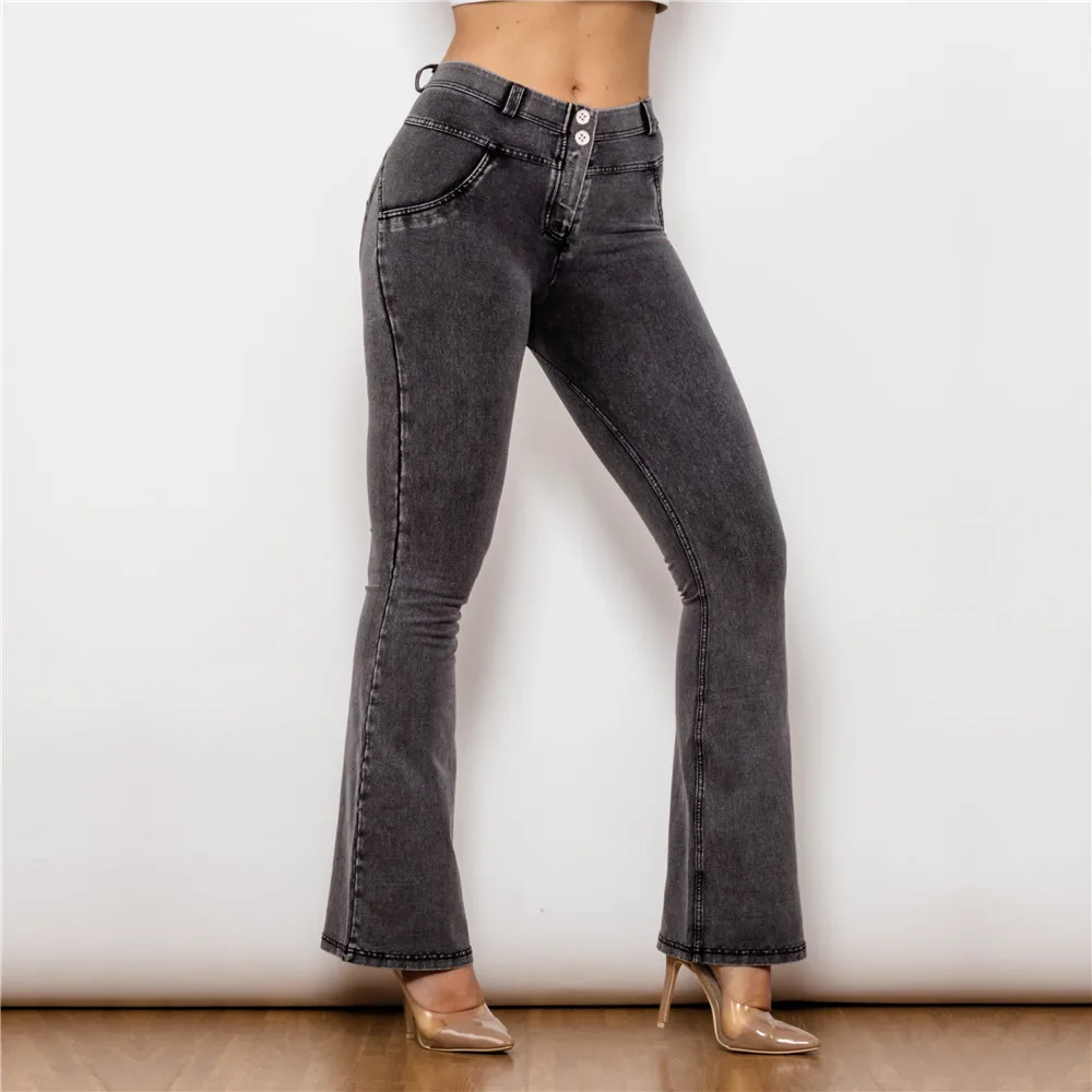 Shascullfites Gym And Shaping Flare Jeans Pants Super Stretch Bleached Gray Jeans Slim Fit Bell Bottom Classic Trousers