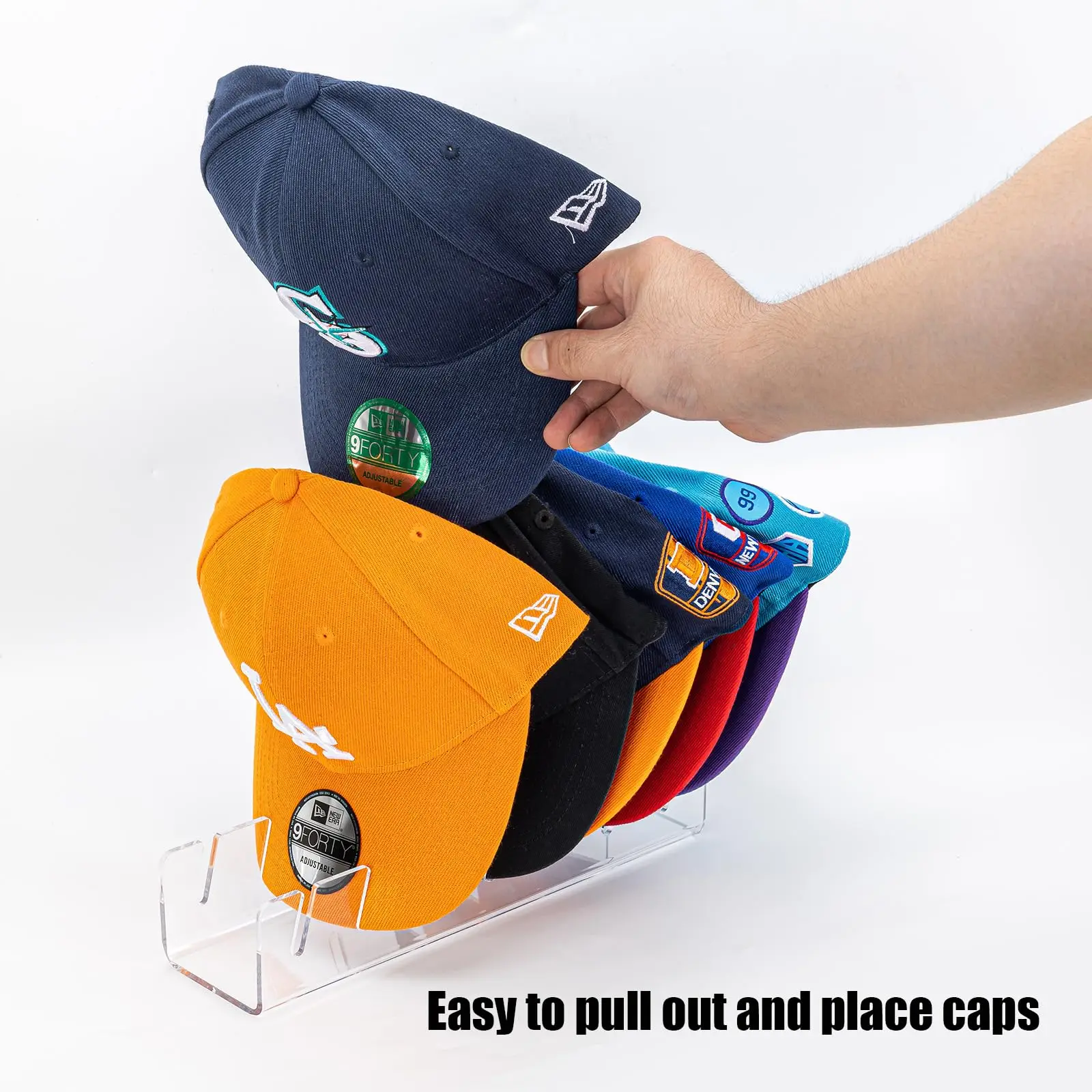 Organizador de sombreros de acrílico para gorras de béisbol, soporte para sombreros para 7 gorras de béisbol, sin instalación, soporte de exhibición