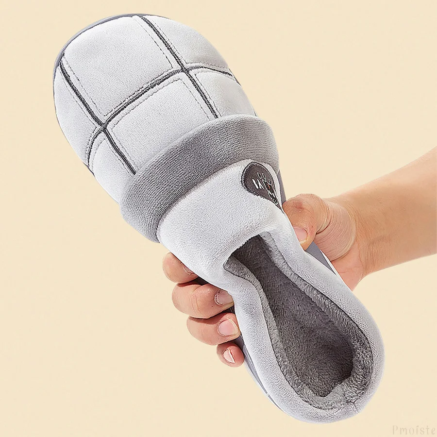 Indoor Slippers Men Plaid Memory Foam Plush Soft Non-slip Living Room Shoes Warm Winter Home Slippers Male Luxury Plus Size