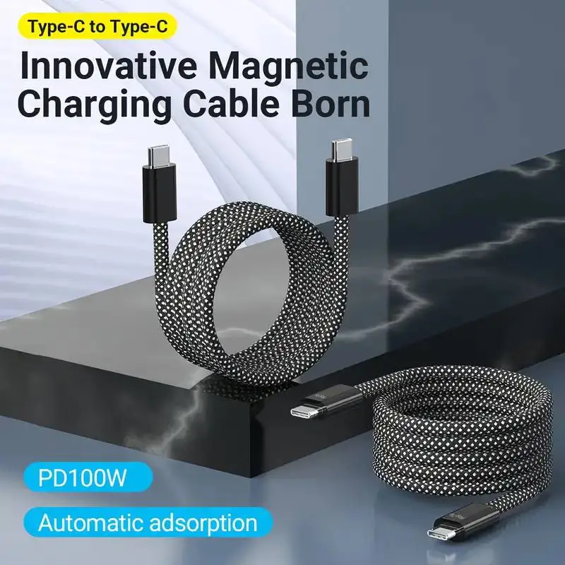 100W Magnetic Retractable Type-C Charging Cable – Fast, Durable & Portable Nylon Braided Cord for iPhone/iPad & Laptops