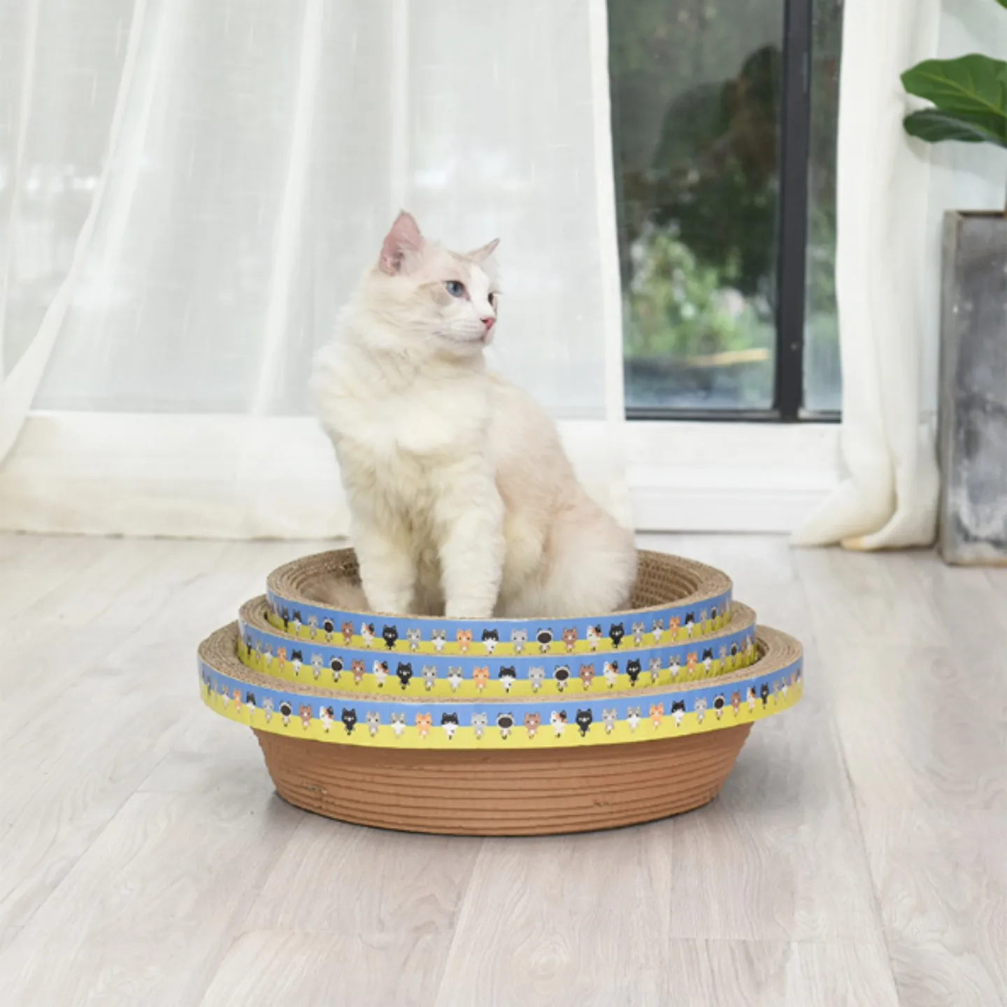 Golfkartonnen kattenbed, ronde krabplank en slaapmat, kartonnen kattenbed, bescherming voor klauwen en meubels