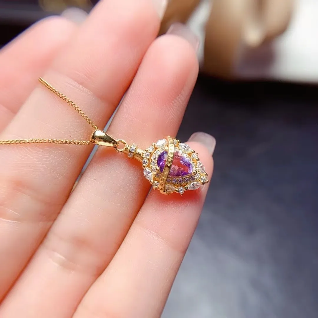 

Jewelry Girls' Natural 5x7mm Amethyst Necklace Pendant 925 Pure Silver Plated 18K Gold Christmas Gift for Girlfriend Wedding