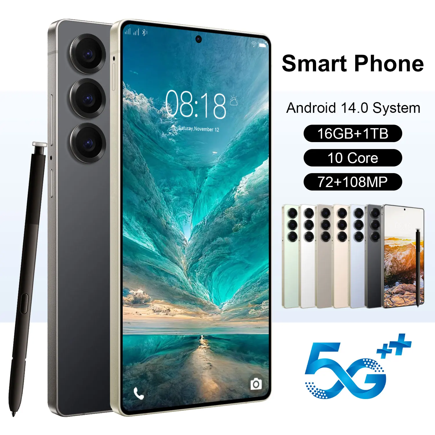 2026 Global nouveau téléphone Android 14 6.9 pouces 16GB 1TB téléphone 10core 72MP 108MP 4K HD Google Play 5G Bluetooth WIFI Phoneone