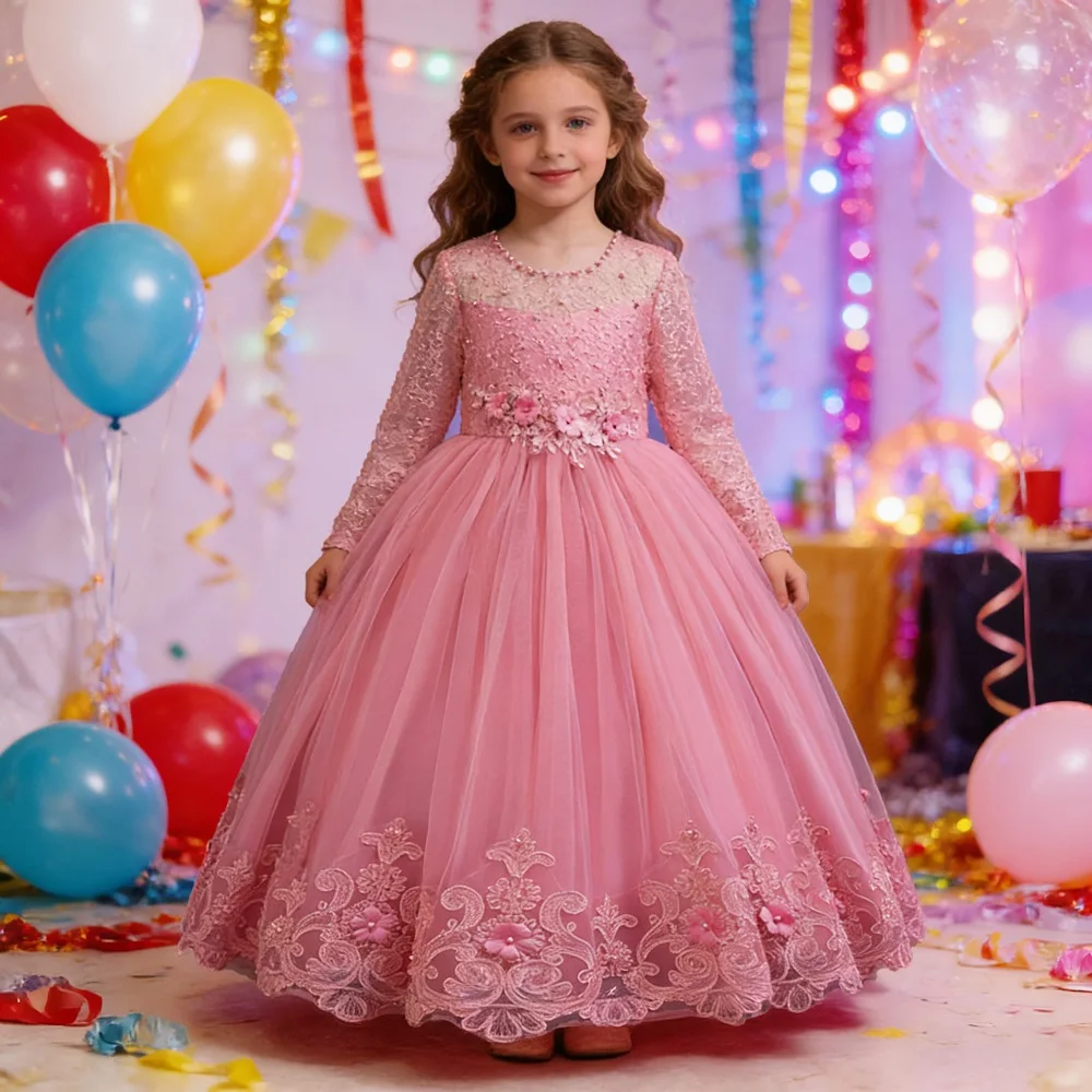 girls dress Long dresses for girls aged 4-12 Birthday dress Gorgeous and elegant beauty pageant dress Wedding flower girl dress