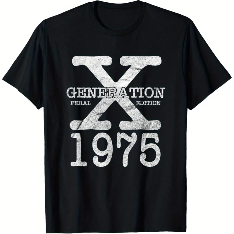 

Men's Gen X 1975 Feral Edition T-Shirt Vintage Retro Style Pure Cotton Regular Fit Round Neck, Casual Fun Gift Tee Black with Bo