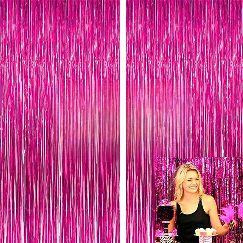 2 pacote rosa folha metálica enfeites franja cortina pano de fundo aniversário casamento festa de