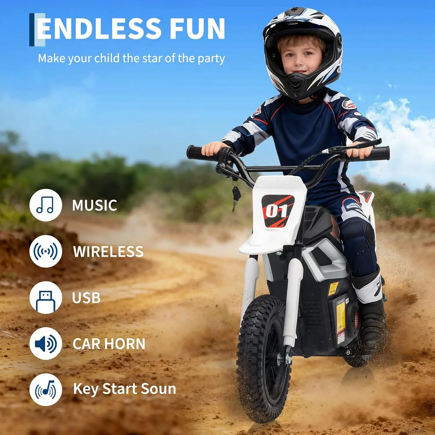 24V Kids High Speed Ride‑On Motorcycle, 350W Motor Electric Bike with 7AH Battery & Charger, US Full‑Environment‑Friendly Standard, White Blue Optional Children Outdoor Gift image 4